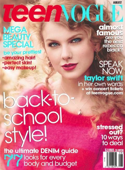 Taylor Swift looks aged on the August cover of Teen Vogue wearing cherry red
